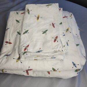 Eddie Bauer KAYAK TWIN SIZE Sheet Set 100% Cotton Flat&Fitted & PC Nautical